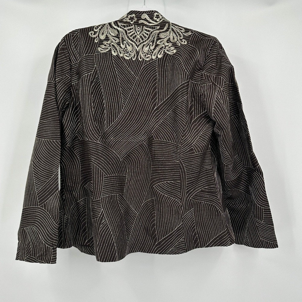 Chicos Womens Boho Chic Embroidered Jacket Size 1 US M Art To Wear Metallic - Picture 2 of 7